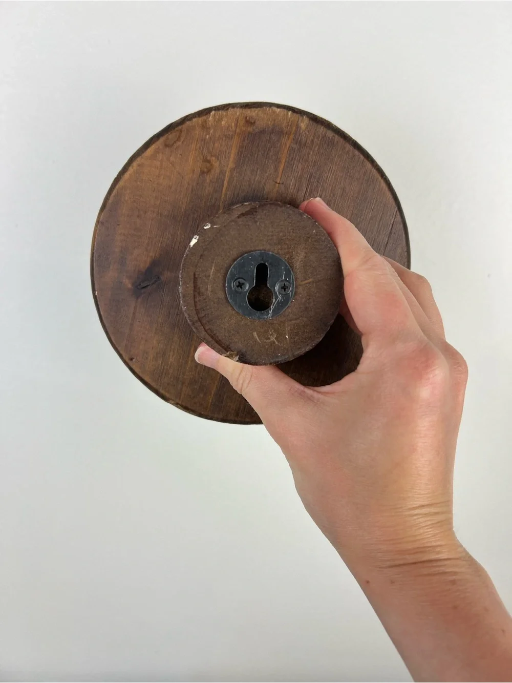 Set of 3 Round Walnut Wood Wall Hooks / Coat Hangers
